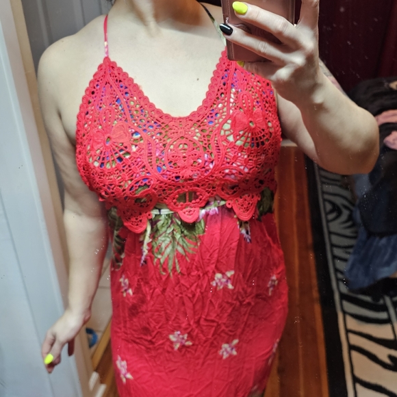 Chilean Tropical Easter Island Red Sundress M L - Picture 4 of 6